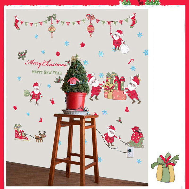 Creative DIY Christmas Wall Stickers Reusable Waterproof Santa Claus Snowflake Gifts Home Decoration Decals