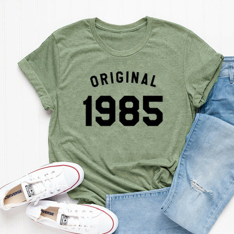 女性の誕生日プレゼントTシャツ,女性の原宿パーティーTシャツ,綿の服,文字の楽しいTシャツ,半袖Tシャツ1985