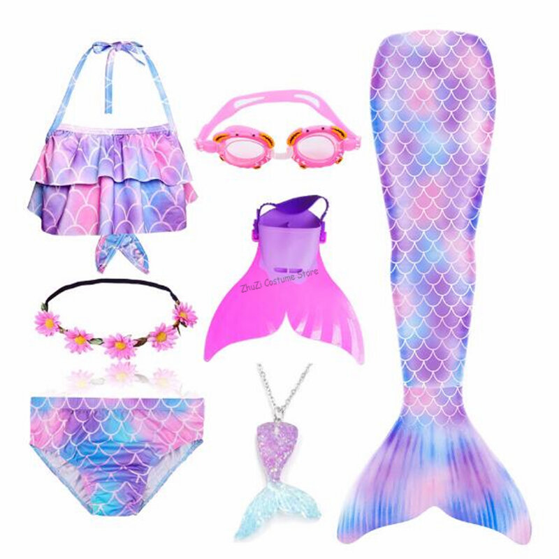 2020 New Kids Girls Mermaid Tail With Fin Swimsuit Bikini Bathing Suit Dress For Girls With Flipper Monofin For Swimming