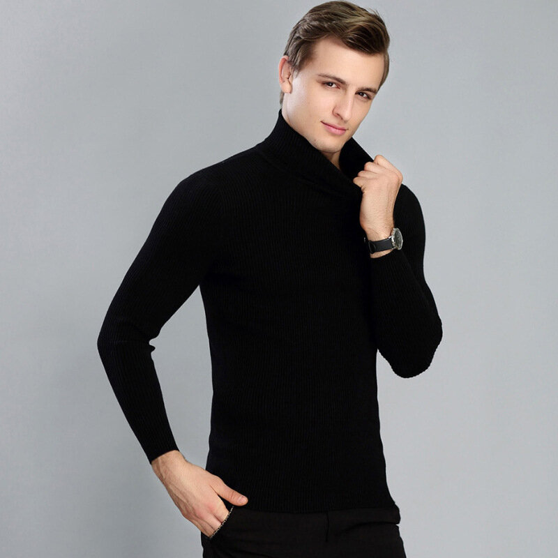 MRMT 2024 Brand Autumn and Winter New Men's Thick High Collar Sweater Solid Color for Male Fashion Casual Slim Tops Sweater