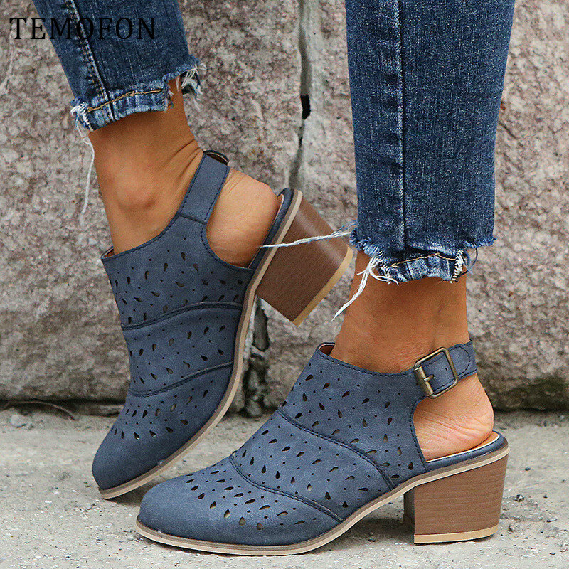 TEMOFON, Sandalias de tacón alto para mujer, zapatos de verano 2020, sandalias gruesas de moda, zapatos de mujer, zapatos de vestir de fiesta de gran tamaño, calzado HVT807