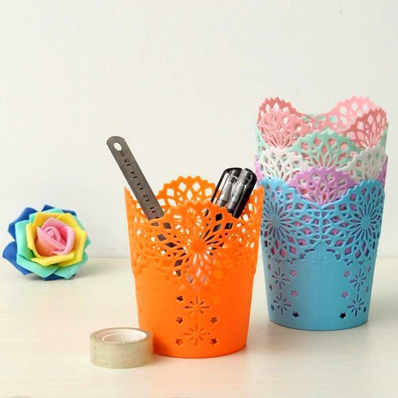 Home Desk accessories Creative Multifunctional Hollow Flower Pen Pot Makeup Brush Holder Desktop Rubbish Storage Basket