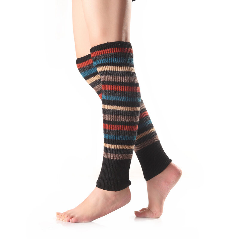 Womens Winter Stripes Leg Warmers Thermal Over Knee Long Boot Footless Socks Girls Knitted Warm Leg Socks