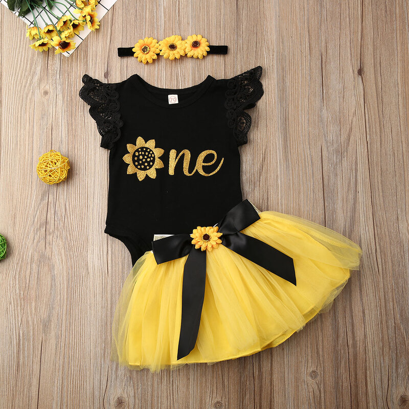 Pudcoco Newborn Baby Girl Clothes My 1st Birthday Lace Ruffle senza maniche pagliaccetto top Mini Tulle gonna fascia 3Pcs outfit Set