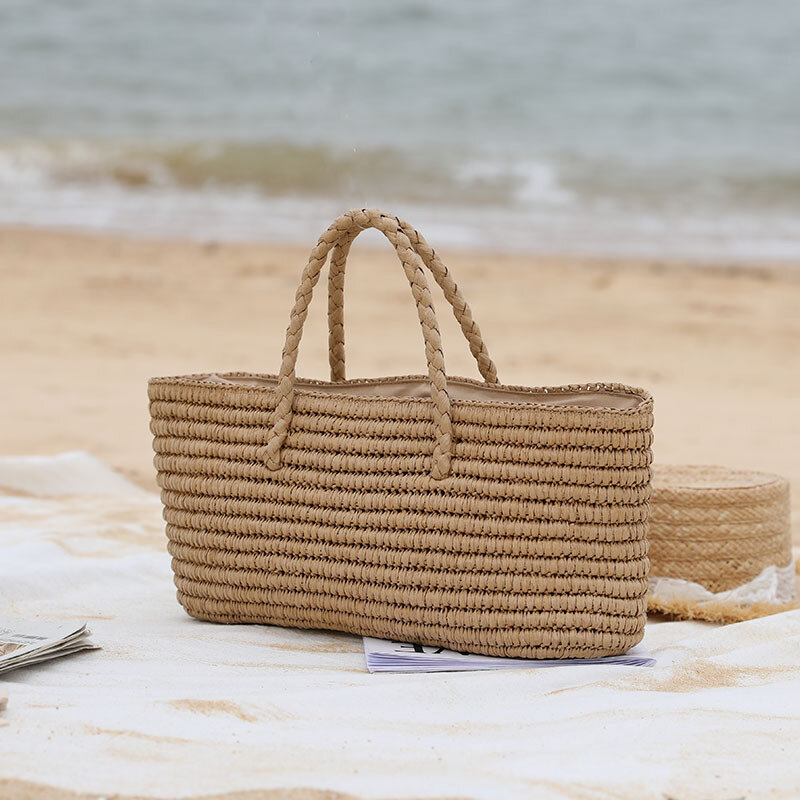 Bolsa tejida de paja hecha a mano para mujer, cesta de verduras portátil, bolsa de playa de gran capacidad, novedad de 2024