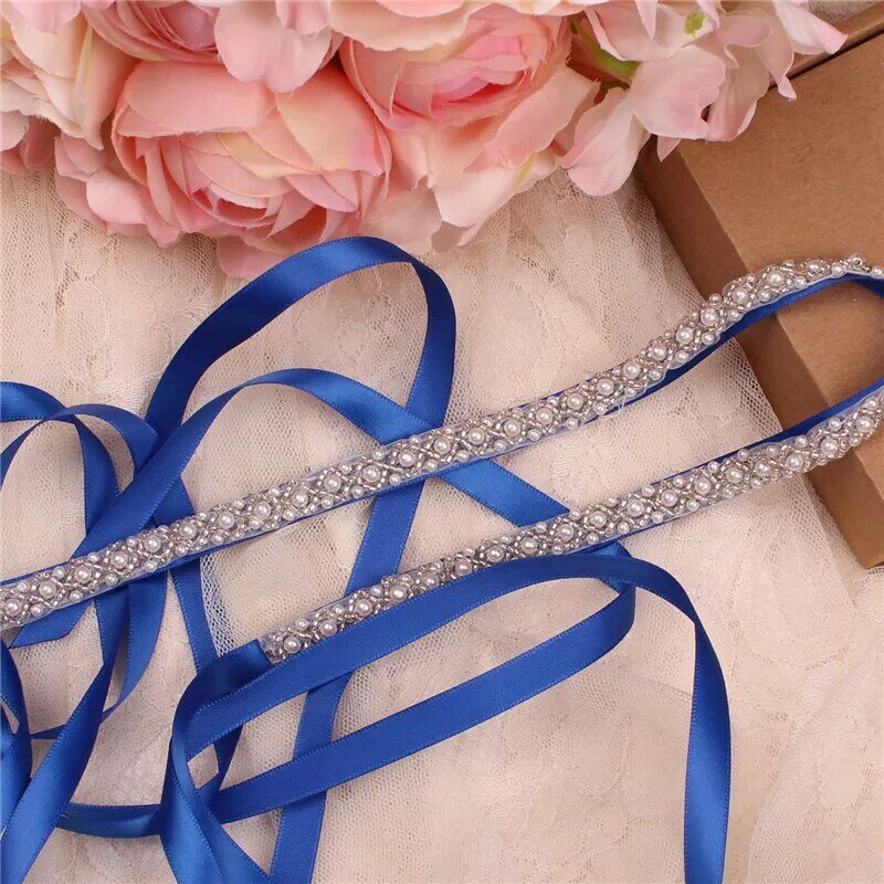 Cinturón de novia de cristal con cintas, cinturón de boda plateado hecho a mano, cinturón de paciente de galletas para vestidos de noche de boda