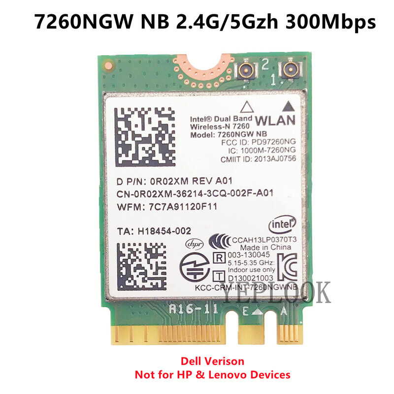 Беспроводная Wi-Fi карта Intel Wireless-N 7260 7260NB 7260HMW NB 300 Мбит/с Двухдиапазонная 2,4G/5 ГГц NGFF M.2 802.11N для ноутбуков DELL