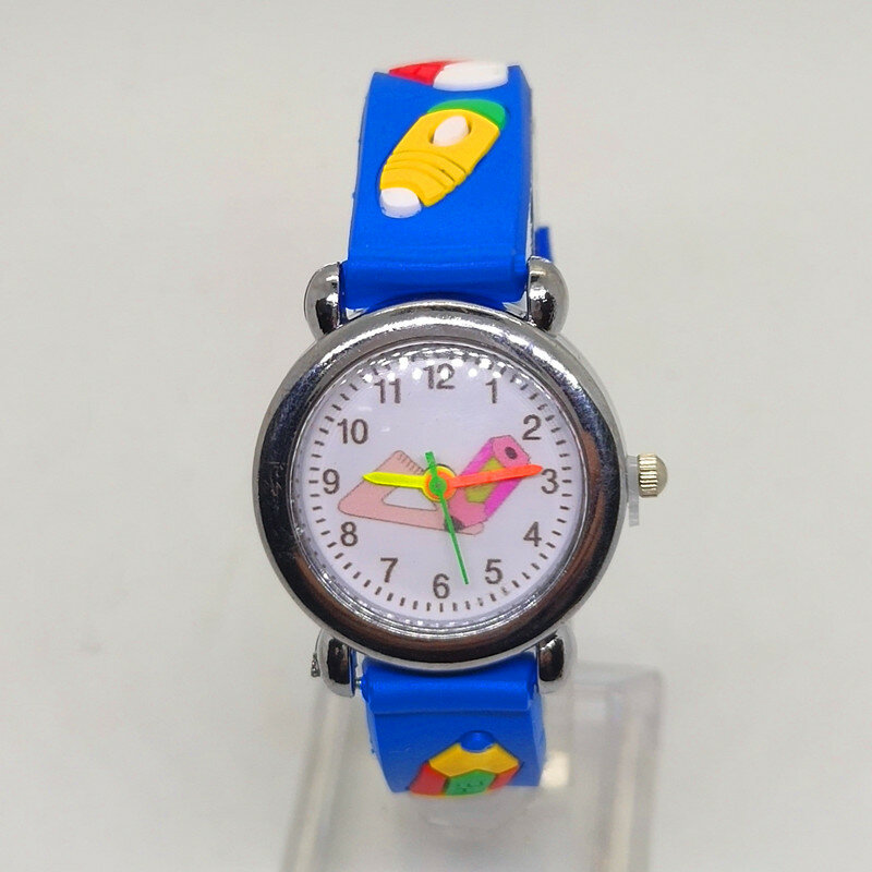 Часы кварцевые детские для мальчиков и девочек, студенческие школьные спортивные наручные часы с рисунком, с линейкой, карандашом, с рисунком, для обучения