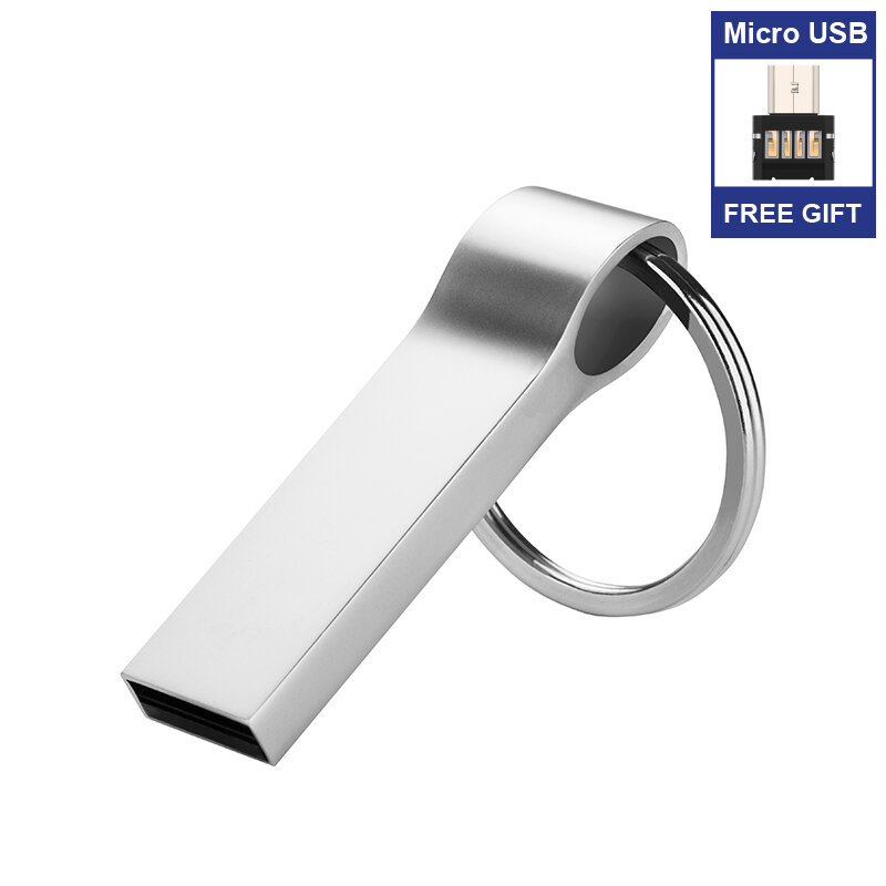 USB 플래시 드라이브 펜 드라이브, 방수 금속 실버 U 디스크 메모리, 프리 타입 C 또는 마이크로 어댑터, 64GB, 32GB, 16GB, 8GB, 4GB