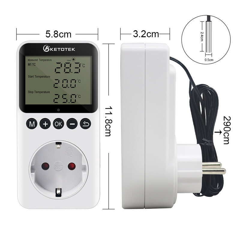 KT3200 – Thermostat numérique, minuterie, interrupteur, contrôleur de température, prise de jour et de nuit, chauffage et refroidissement, avec capteur