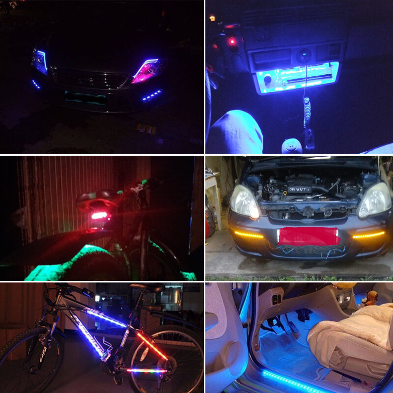Tira de luces LED de 30CM para decoración de coche, luz ambiental decorativa 15SMD, resistente al agua, Flexible, color rojo, amarillo y azul, 1/4/10