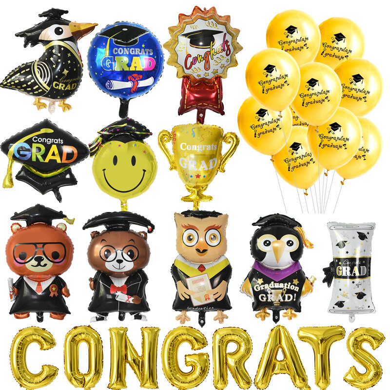 2021 Graduation Balloons Black Doctor Hat Cap Latex Confetti Balloon For School Congrats Grad Party Decor Supplies Letter Globos