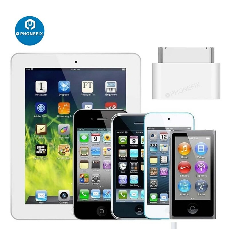 Iphone 4s ipad 2 3 ipad touch 3 4用8ピンメスから30ピンオスへのアダプターコンバーター,充電器またはドッキングステーション用