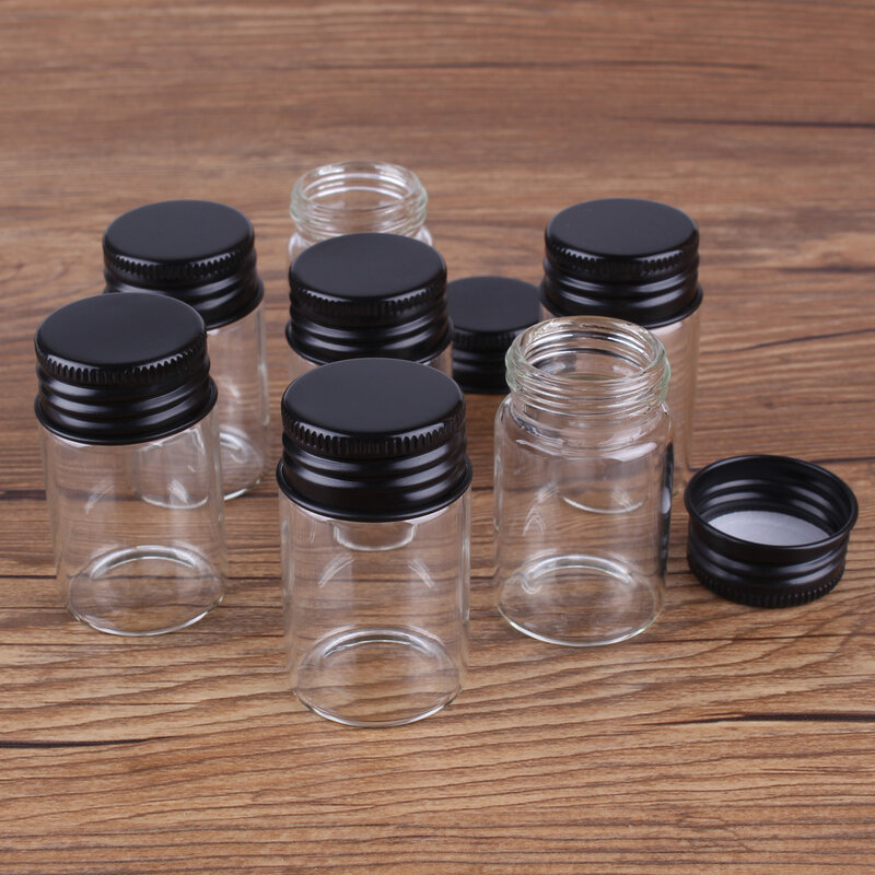Стеклянные банки с черными алюминиевыми колпачками, 5 шт., 20 мл, 30*50 мм, стеклянные бутылки для творчества