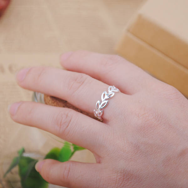 โบฮีเมียนVintage 925 Sterling Silver LeafแหวนBijouxของขวัญหญิงปรับขนาดแหวนAnillosขายส่ง