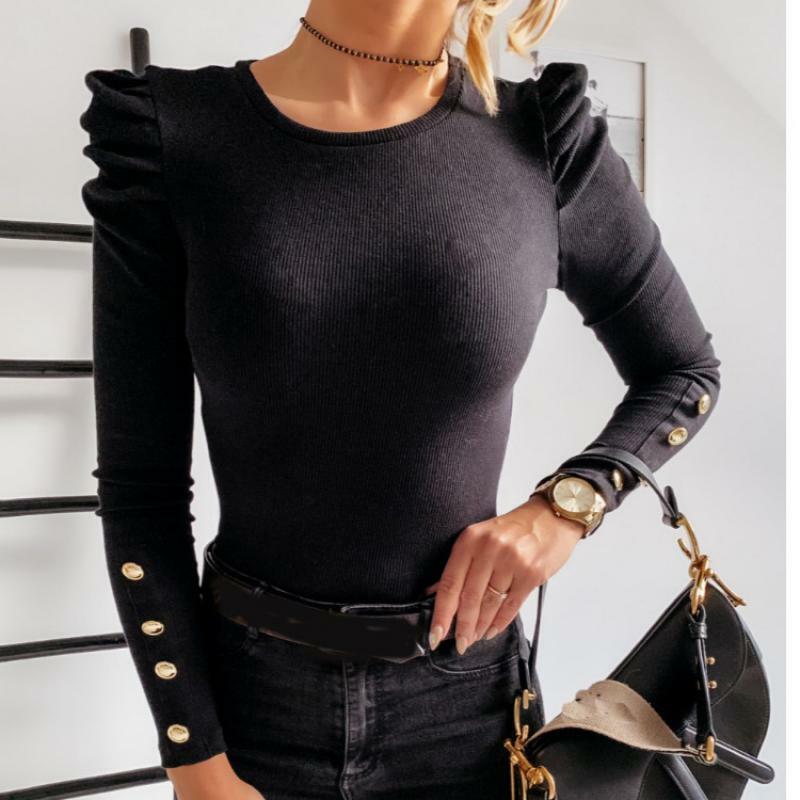 Women Spring Casual Butterfly Long-Sleeved Women Tops O-Neck Slim Ribbed Pullovers Casual Ruffled Tops Women 2021