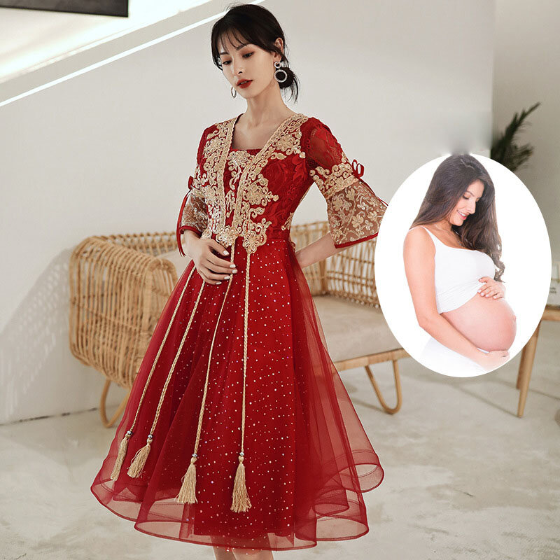 Half Sleeve Evening Dresses Chinese Traditional Wedding Dress Lace Slim Bandage Design Formal Dress For Pregnant Woman ZL634