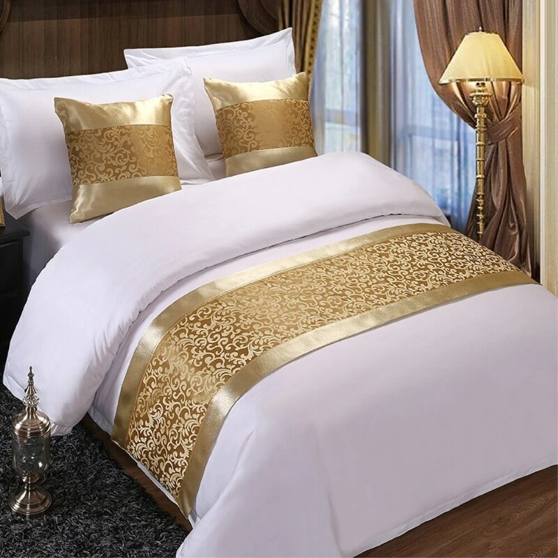 황금 꽃 무늬 침대 러너 던져 침구, 싱글 퀸 킹 침대 커버 타월, 홈 호텔 장식