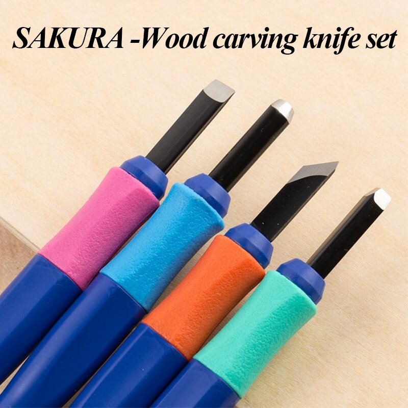 SAKURA 4/5 Pcs Handgemachte Holz Carving Messer Kunst Set Sharp Sichere Bequem Exquisite DIY Hand Werkzeuge Carving Handwerk Liefert