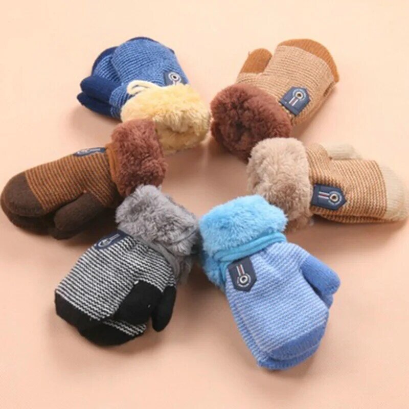 0〜3歳の赤ちゃん用の冬用ニット手袋,子供用の暖かいロープと指のミトン,衣類アクセサリー