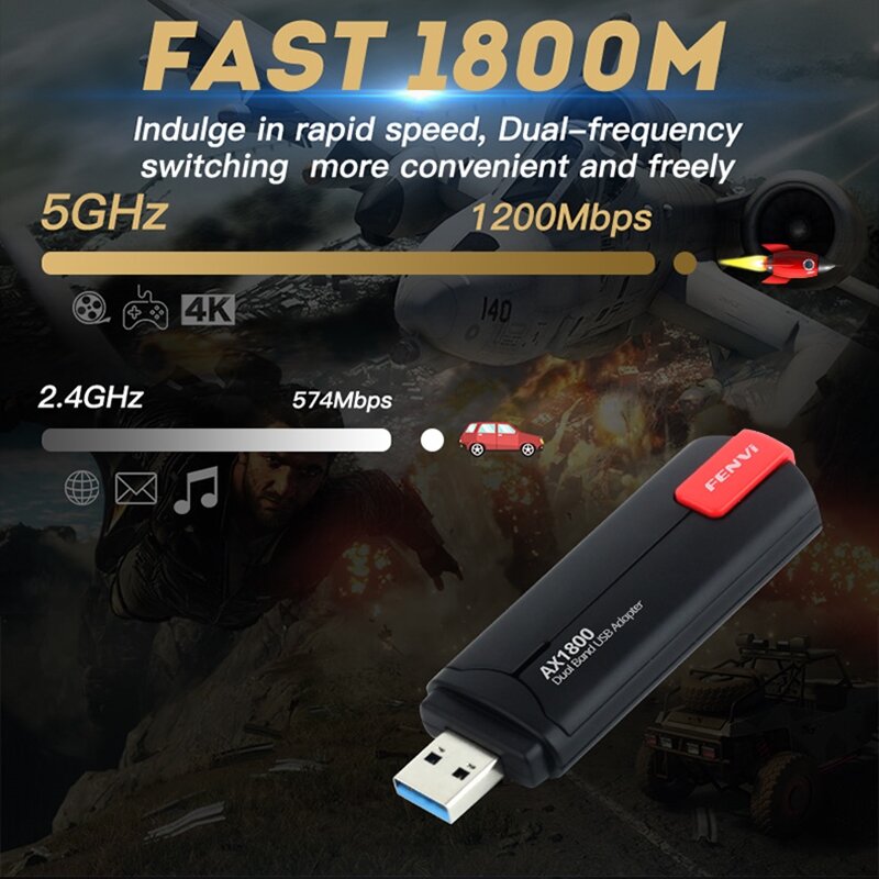 Fenvi WiFi 6 USB Adapter Dual Band AX1800 2.4G/5GHz Wireless Wi-Fi Dongle Network Card USB 3.0 WiFi6 Adapter For Windows 7/10/11