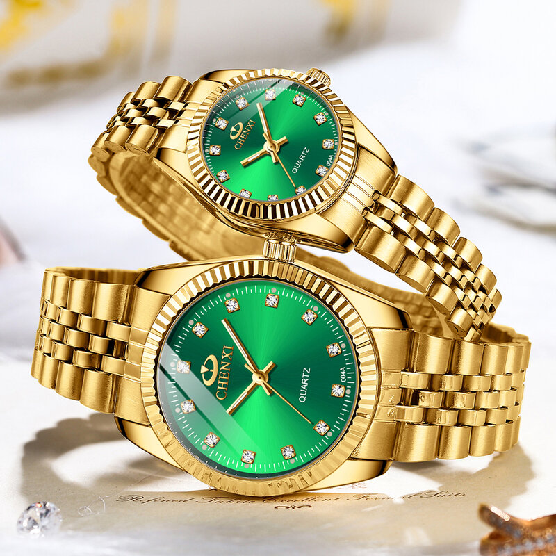 CHENXI moda luksusowe zegarki damskie męskie złoty niebieski kwarc Wrist Watch komplet ze stali nierdzewnej zegar Casual wodoodporne męskie zegarki