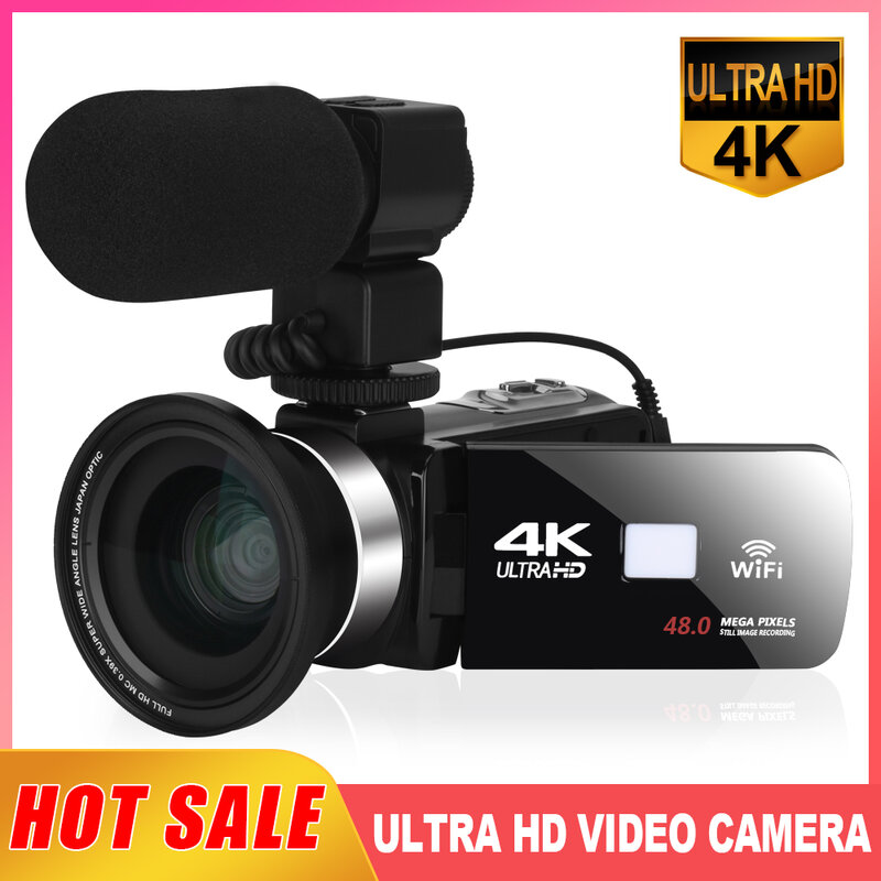 Komery-câmera de vídeo 4k, câmera com zoom digital de 48mp e 18x, para vlogging, youtube, 10 refletores, 3.0 graus, câmera de vídeo