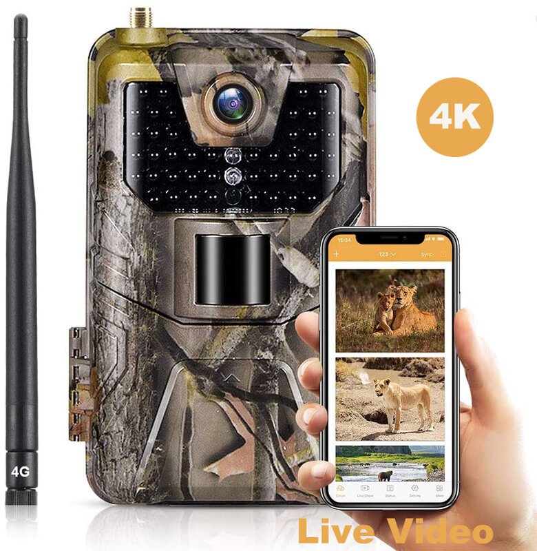 Wireless Wildlife Hunting Camera, Visão Noturna, Trail Camera, App de Serviço Nuvem, HC900PRO, 0.3S, 30MP, 4G, Transmissão ao Vivo