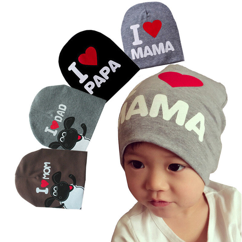 1Pcs Quality Soft Newborn Baby Hats Cotton Photography Props Kid Costumes Knitted I LOVE MOM/DAD Children Boy Caps