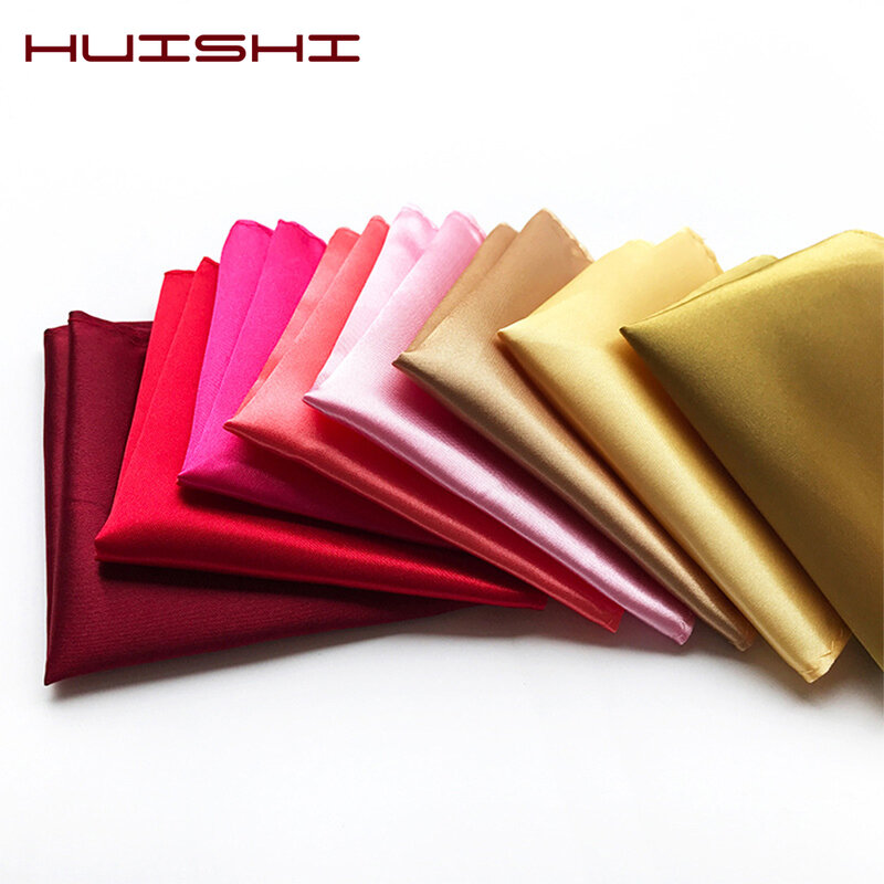 HUISHI Sale Men's Satin Solid Plain Handkerchiefs Suits Pocket Square Wedding Party Handkerchief Neck Scarf Wristband Towel
