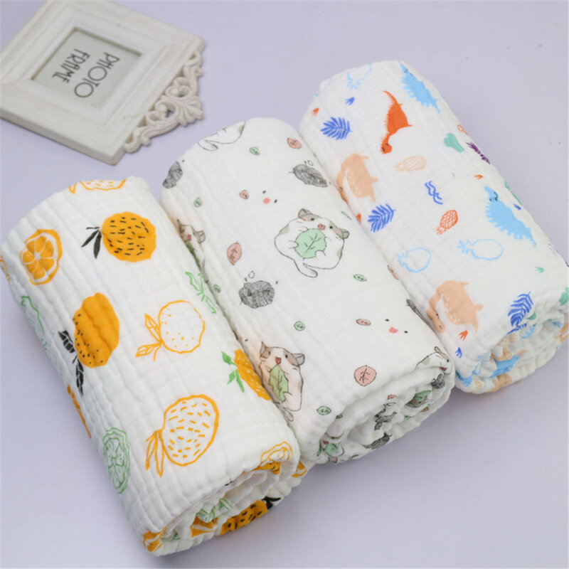 Хлопковое детское одеяло с рисунком фруктов, 110*110 см, мягкое 6-слойное Пеленальное летнее дышащее банное полотенце для новорожденных, 16 цветов