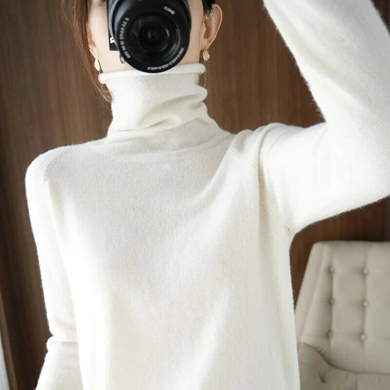 Suéter Delgado Simple y versátil para mujer, jersey de cuello alto, camisa suelta de manga larga, versión coreana, otoño e invierno, nuevo