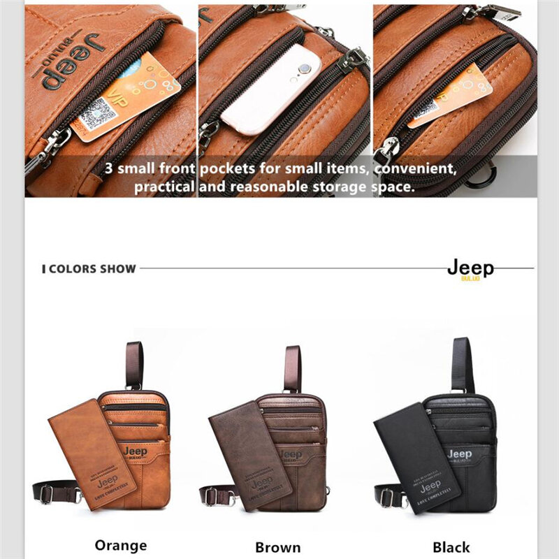 JEEP BULUO Multi-function Small Sling Chest Bag Legs Waist Bag For Man New Fashion Casual Crossbody Men Messenger Bags