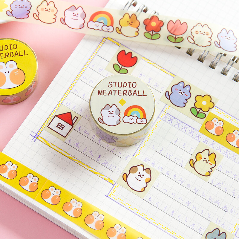 Cute Cat Family Series Journal Washi Tape etichetta adesiva Scrapbooking fai-da-te Kawaii PET nastro adesivo per ufficio scolastico