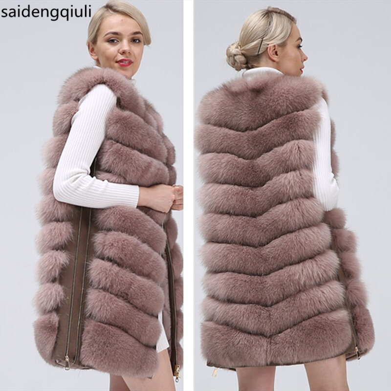Manteau Long en fourrure naturelle de renard pour femme, veste chaude d'hiver avec fermeture éclair, livraison gratuite