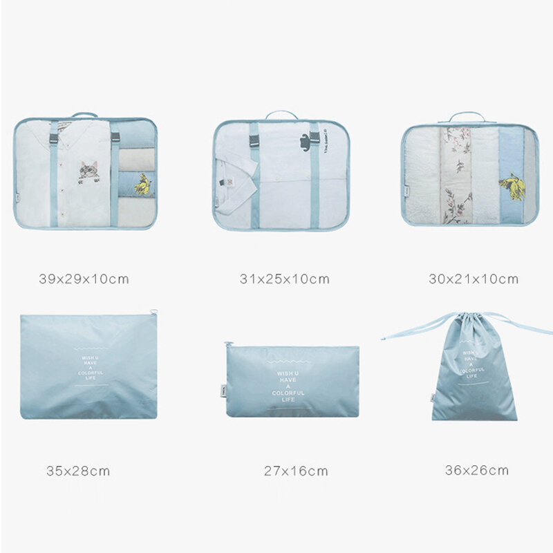 Tas penyimpan pakaian, 7 buah tahan air kemasan kompresi tas penyimpanan pakaian Multifungsi tahan lama Set wadah sisipan perjalanan dapat digunakan kembali menghemat ruang baru