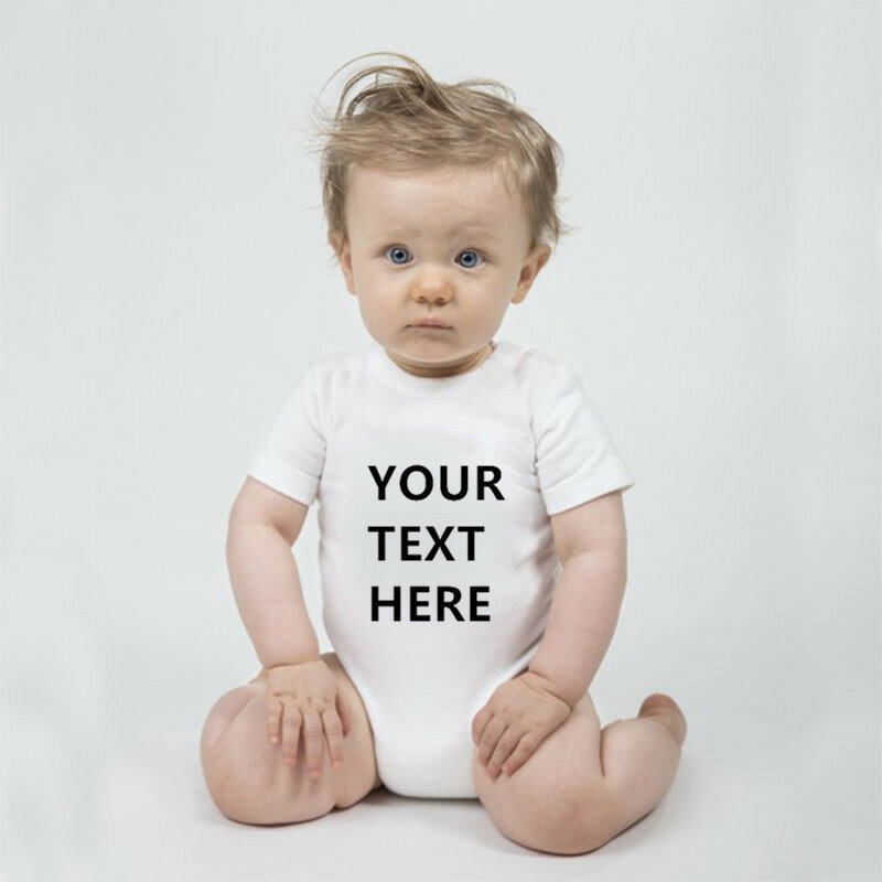 YOUR TEXT HERE Baby Romper Customize Newborn Baby Boy Girl Onesie Cotton Short Sleeve Infant Baby Clothes