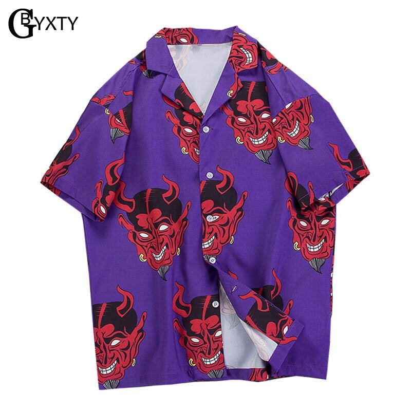 GBYXTY Plus Size 4XL Summer Beach Shirt Unisex Hip Pop Streetwear Print Short Sleeve Turn Down Collar Button Down Shirts US05