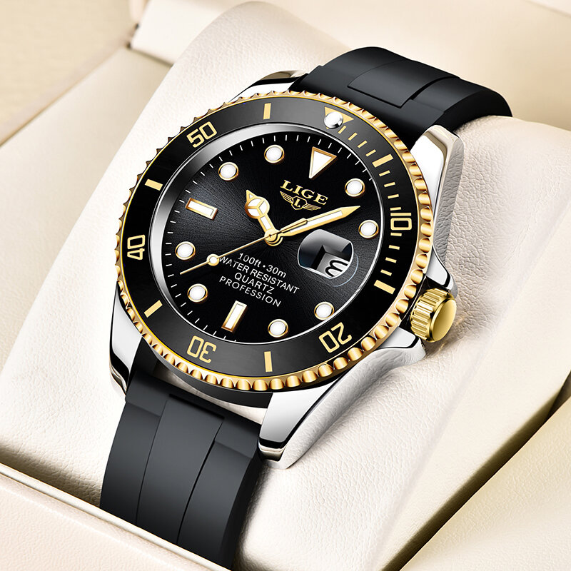 LIGE męskie zegarki biznes 24 godziny data zegarki wodoodporne moda ze stali nierdzewnej złoty zegarek kwarcowy dla mężczyzn Relogio Masculino