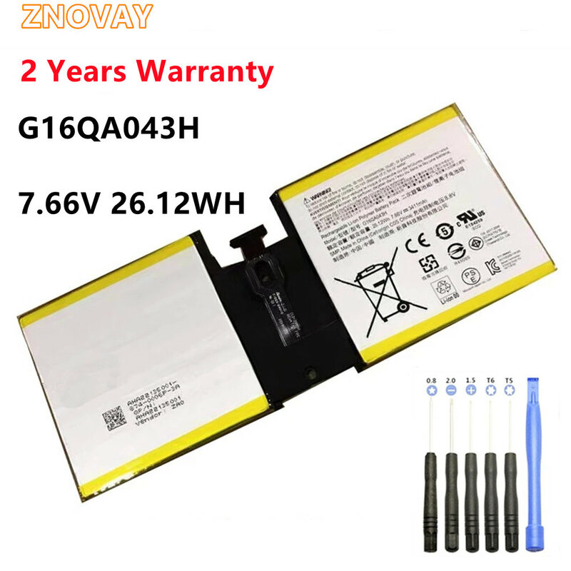 ZNOVAY G16QA043H 2ICP4/76/76 7.66V 26.12WH/3411mAh Tablet Battery For Microsoft Surface Go 1824 4415Y Tablet PC