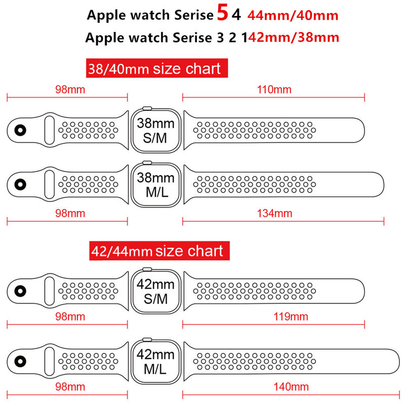 Cinturino in Silicone Per Apple watch band 44 millimetri 40 millimetri di sport iWatch fascia 5 cintura Traspirante braccialetto di Apple serie di orologi 6 3 4 SE 42 millimetri 38 millimetri