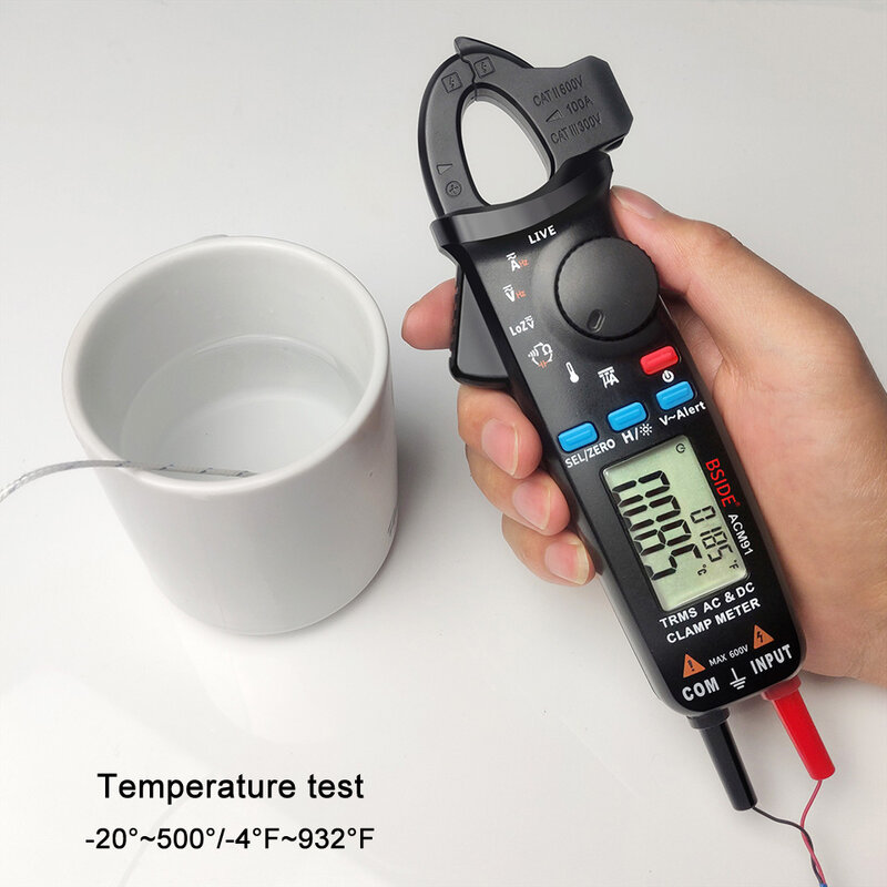 Pinza amperometrica digitale BSIDE 1mA pinza amperometrica ad alta precisione True RMS DC AC corrente riparazione auto Tester di temperatura elettrica multimetro