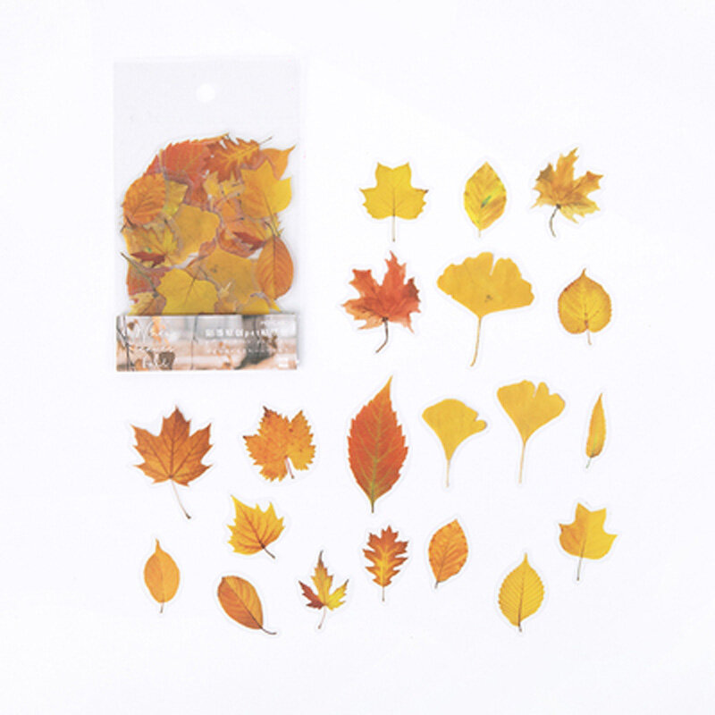 Pegatinas de PVC para diario y cuaderno, hojas de otoño, pasta de sellado decorativa DIY, 40 unids/lote por paquete