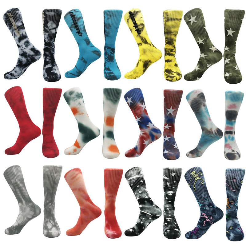 2023ใหม่ฝ้ายถุงเท้าสร้างสรรค์ Tie-Dye Cool Fun Party สเก็ตบอร์ดถุงเท้าผู้หญิงบุคลิกภาพสไตล์นักเรียนถุงเท้า