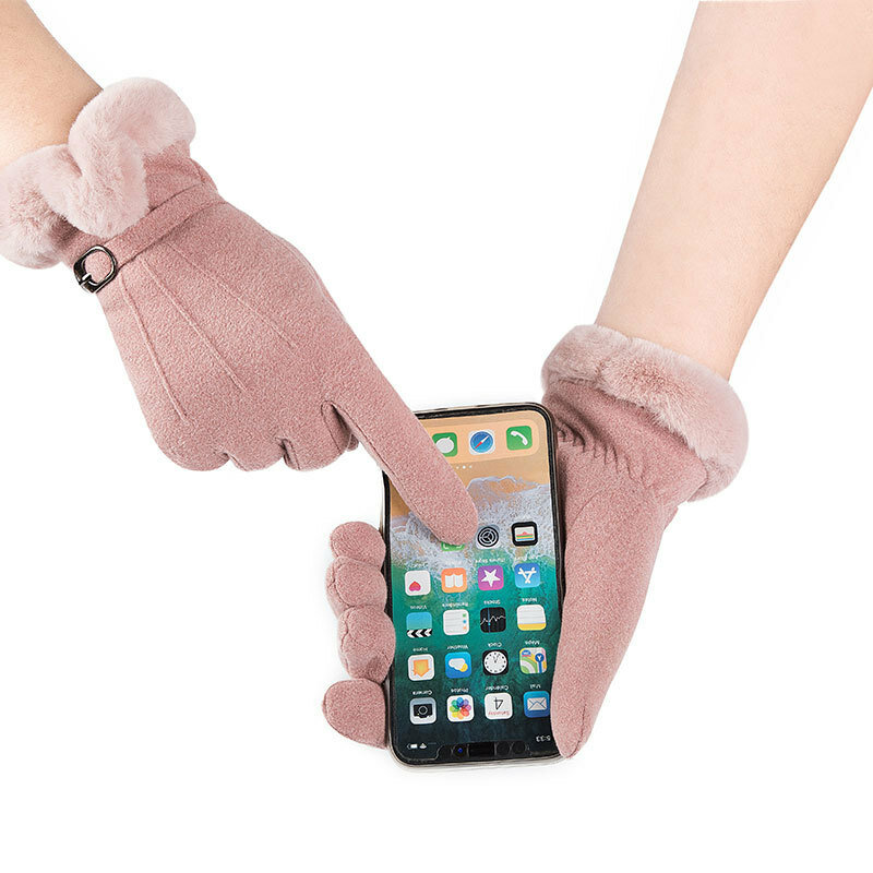 Двухслойные кашемировые Утепленные перчатки с сенсорным экраном, Женские ветрозащитные зимние перчатки, элегантные стильные перчатки