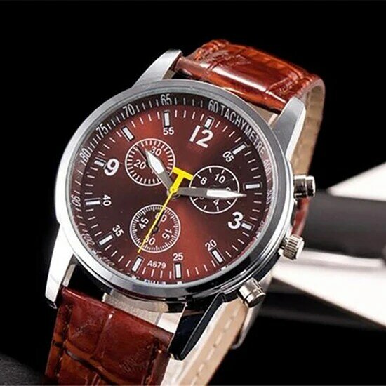 Venda quente moda masculina falso pulseira de couro redondo dial analógico relógio de pulso casual presente de natal mas-culino moda relógio masculino grande