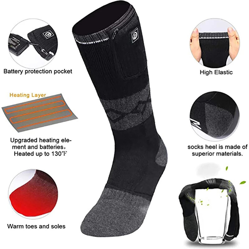 Savior Winter Warm Heated Socks 7.4V Black Feet Warmer For Men And Women to Rechargable Battery Heating Socks For Skiing Cycling