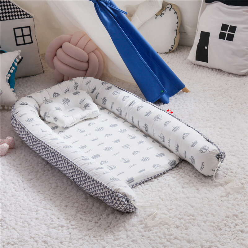 Lit accent de bébé portable avec oreiller, lit de voyage CPull pour bébé, berceau en coton pour nouveau-né, pare-chocs de berceau pour tout-petits, 85x50cm