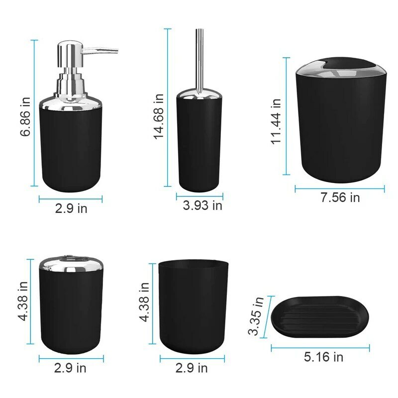 6Pcs Bathroom Accessories Set Toothbrush Holder Cup Soap Dispenser Dish Toilet Brush Trash Can for Bathroom Washroom Accessories