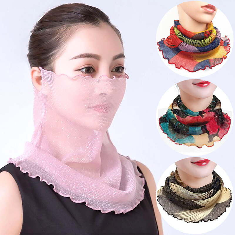 Bufanda de cuello de gasa para mujer, protector solar fino, variedad de velo de oreja colgante, máscara Anti-UV, Pullover, moda de primavera y verano